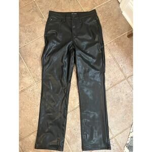 Judy Blue 7/28 Straight Black Tanya Tummy Control Faux Leather Vegan Dress Pants